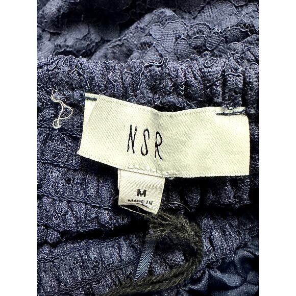 NSR Soft Lace Dress Hi-Low Hemline Puff Sleeves Fully Lined Navy Blue Medium NWT - Picture 8 of 9
